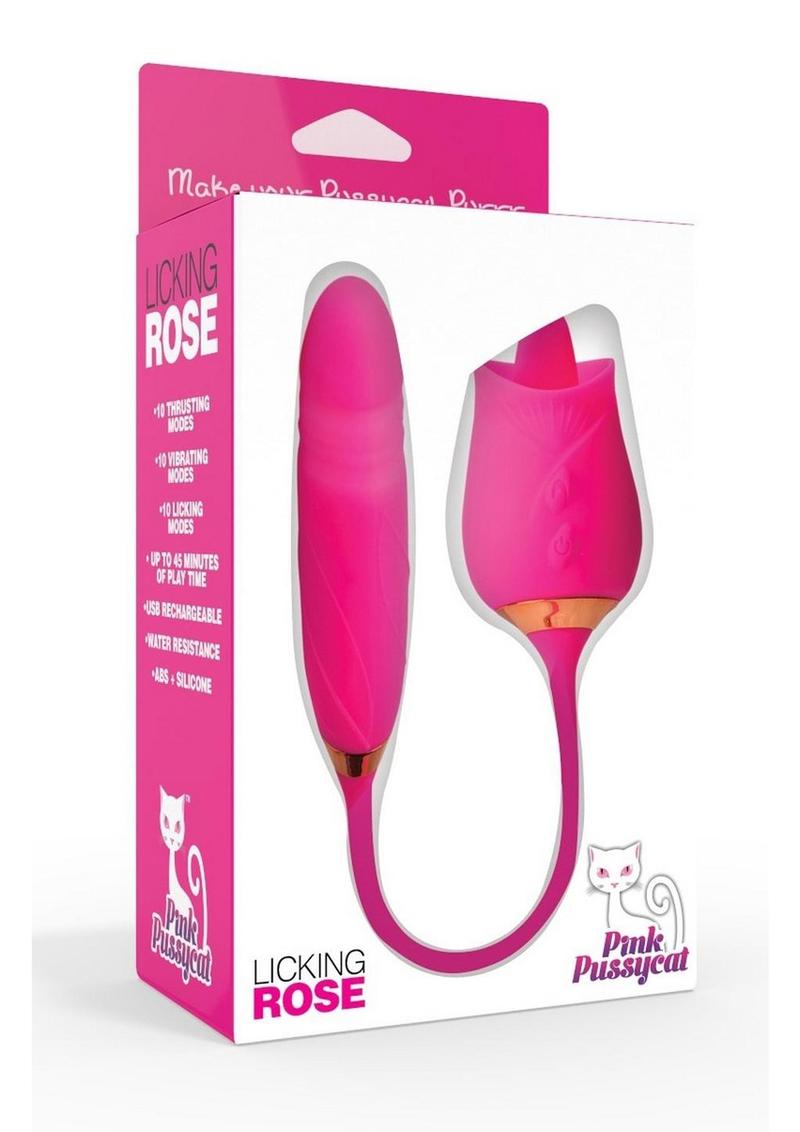 Pink Pussycat Licking Rose Rechargeable Vibrator