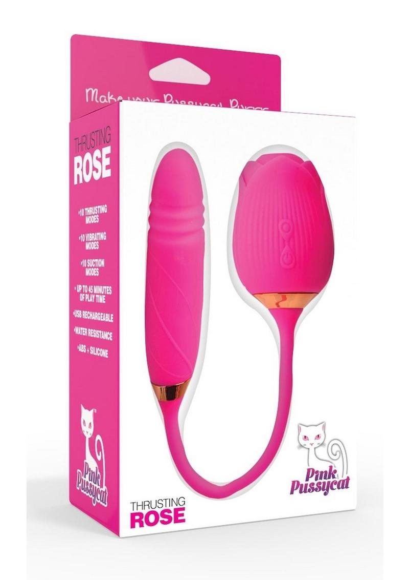 Pink Pussycat Thrusting Rose Rechargeable Vibrator