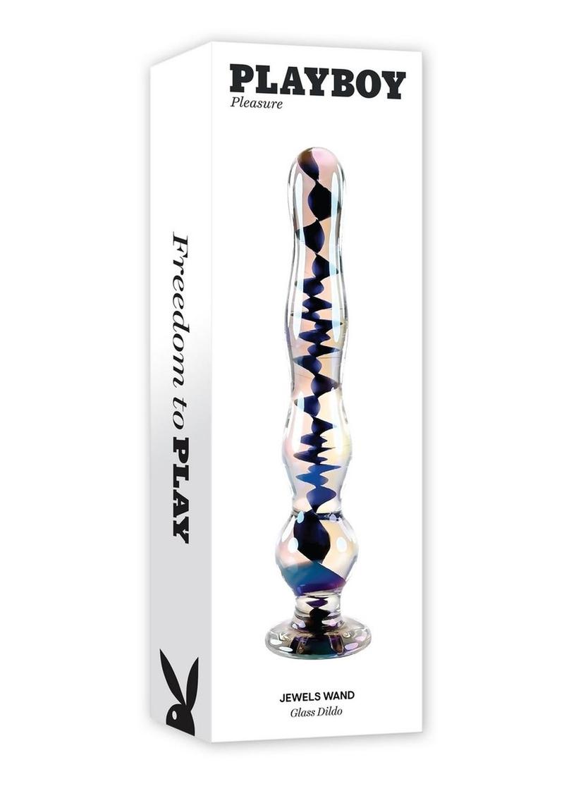 Playboy Jewels Wand Glass Dildo Clear With Swirls