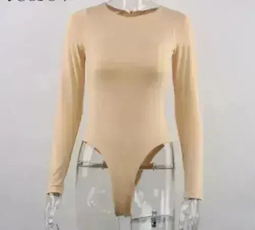 O Neck Long Sleeve Cotton Bodysuit Skinny Fit - Femstylo