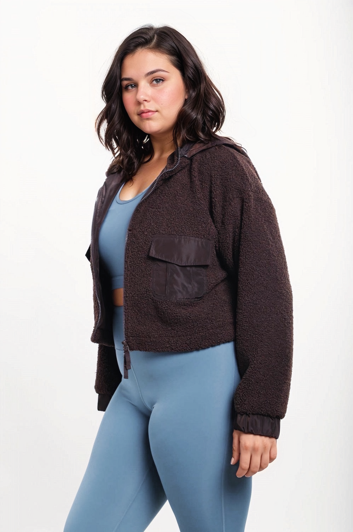 CURVY Sherpa Dreams Cropped Hooded Jacket