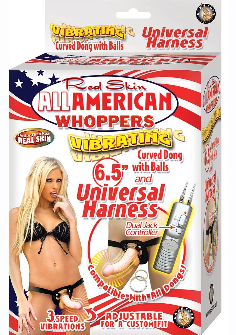 Real Skin All American Whoppers Vibrating Dong and Universal Harness