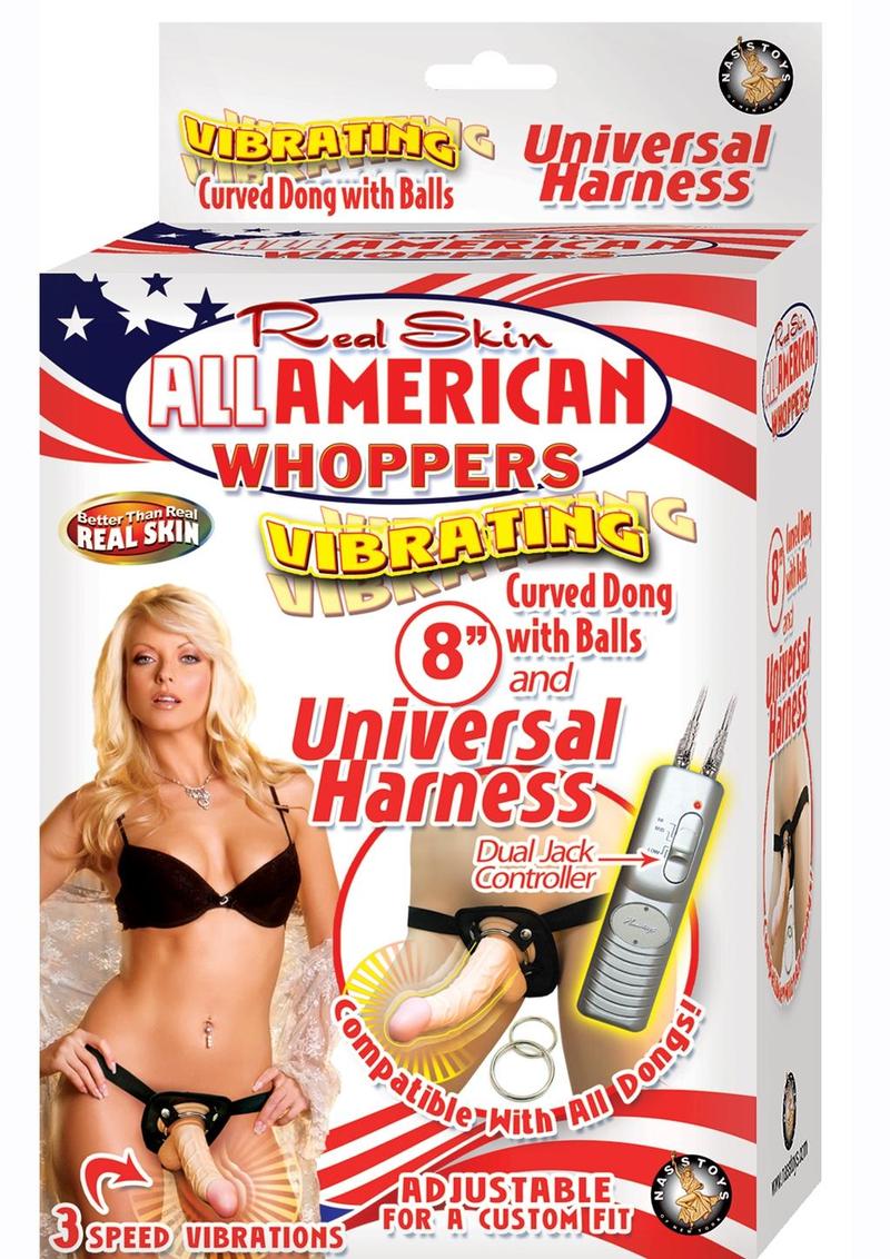 Real Skin All American Whoppers Vibrating Dong and Universal Harness