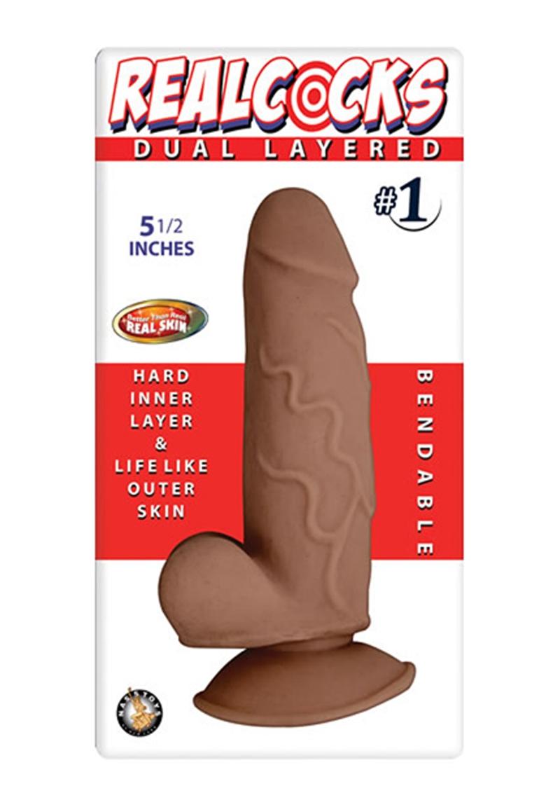 RealCocks Dual Layered #1 Bendable Dildo 5.5-Inch Realistic Caramel