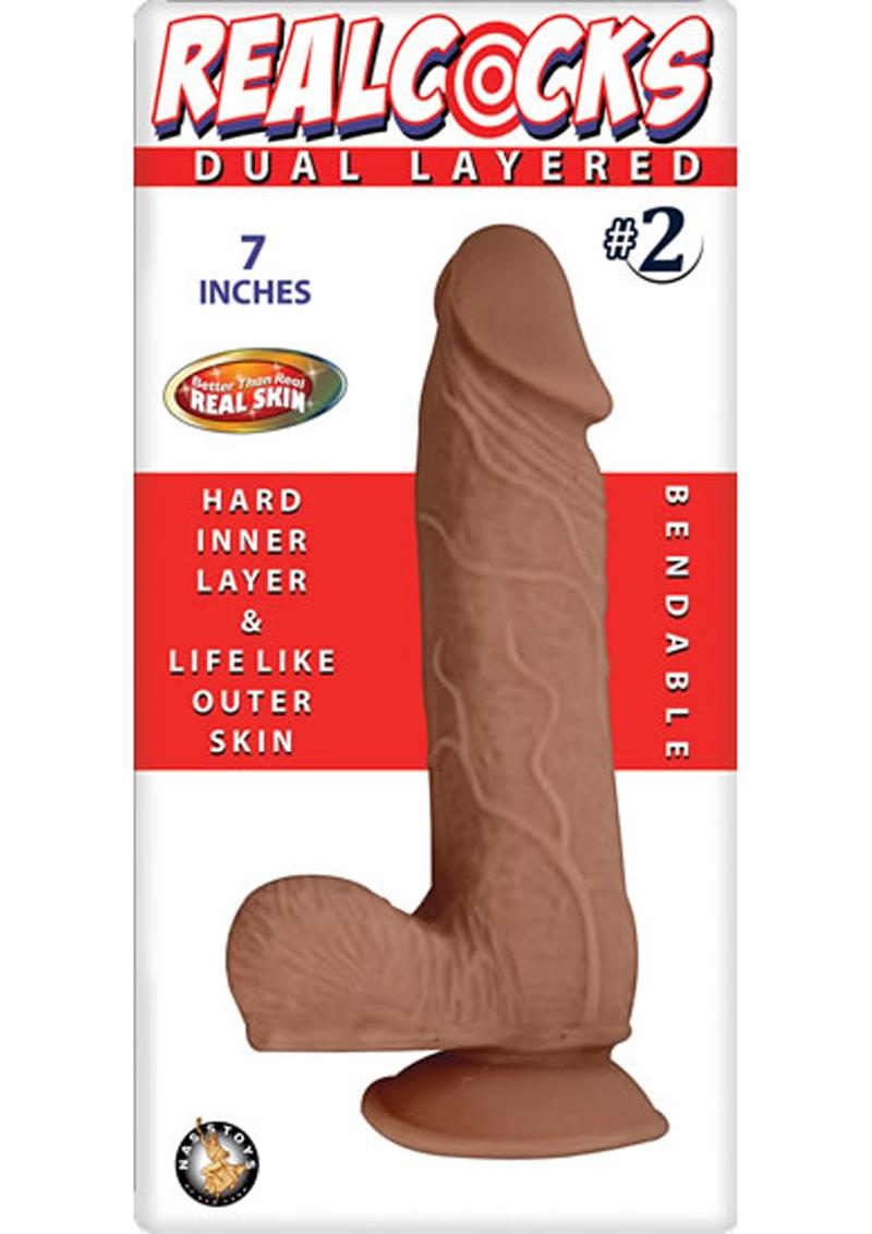 RealCocks Dual Layered #2 Bendable Dildo 7-Inch Realistic Caramel