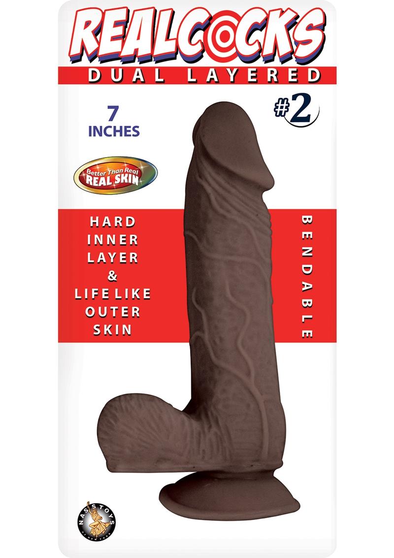 RealCocks Dual Layered #2 Bendable Dildo 7-Inch Realistic Caramel