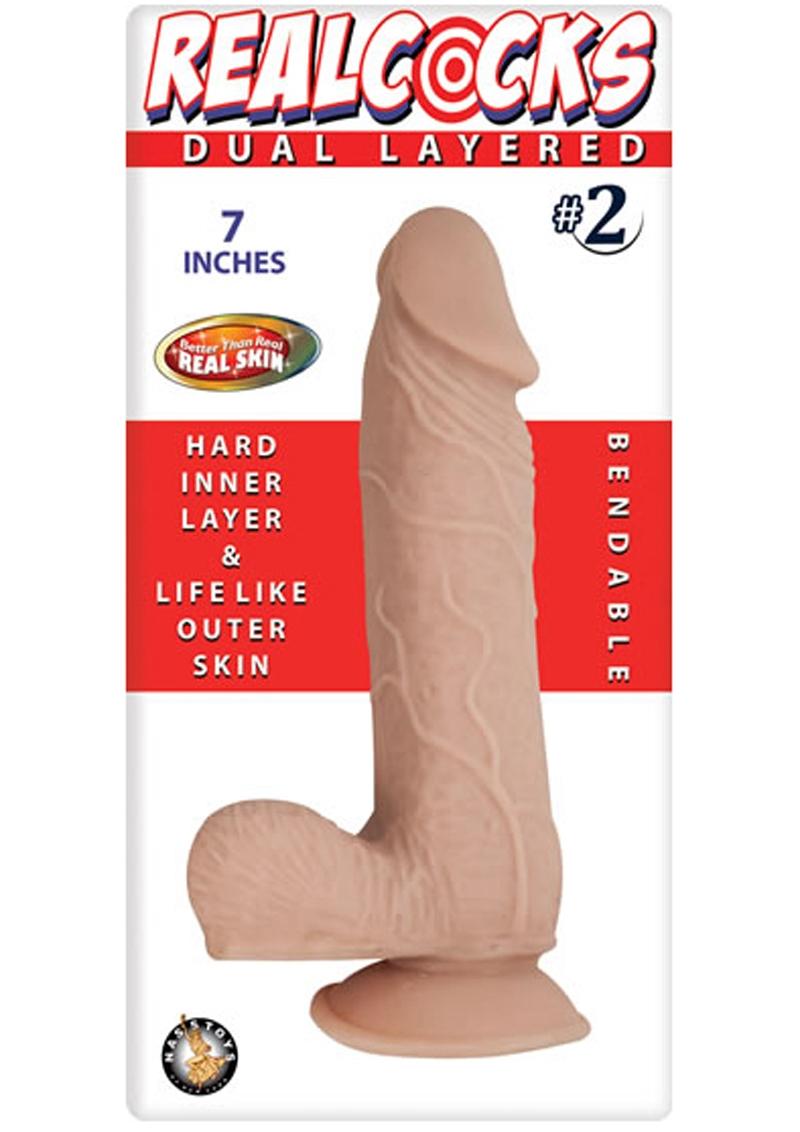 RealCocks Dual Layered #2 Bendable Dildo 7-Inch Realistic Caramel