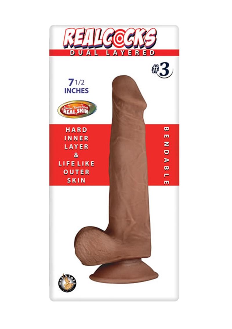 RealCocks Dual Layered #3 Bendable Dildo 7.5in Caramel Suction Base