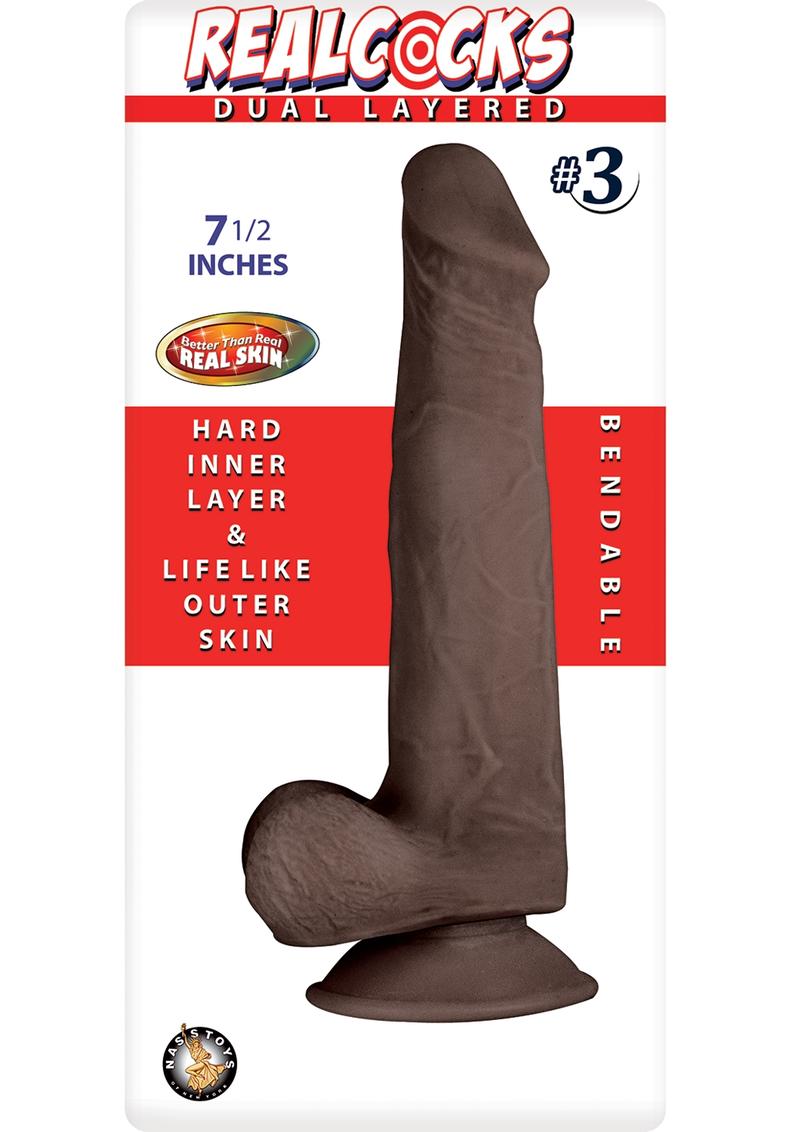 RealCocks Dual Layered #3 Bendable Dildo 7.5in Caramel Suction Base