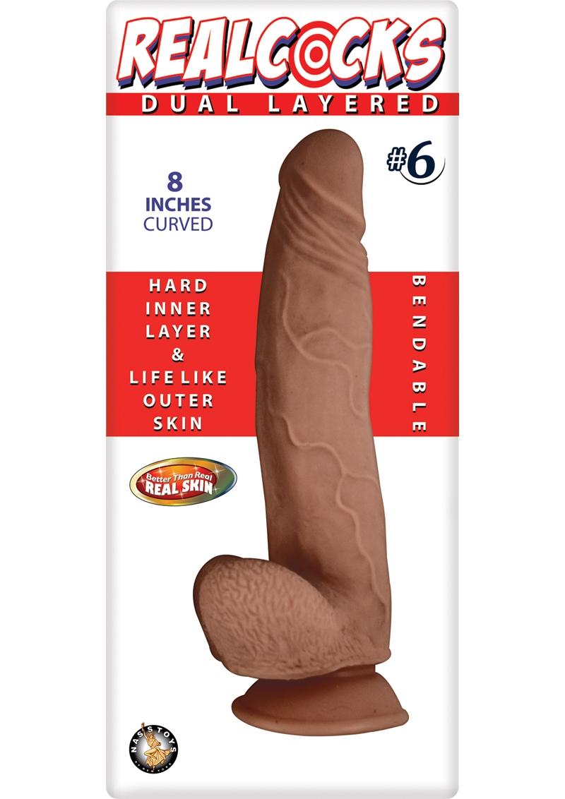 RealCocks Dual Layered #6 Bendable Curved Dildo 8-Inch Caramel