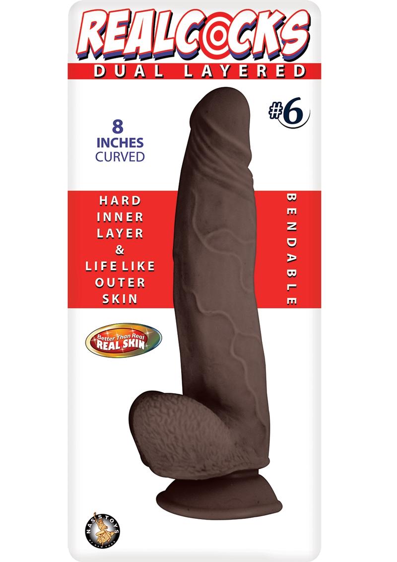 RealCocks Dual Layered #6 Bendable Curved Dildo 8-Inch Caramel