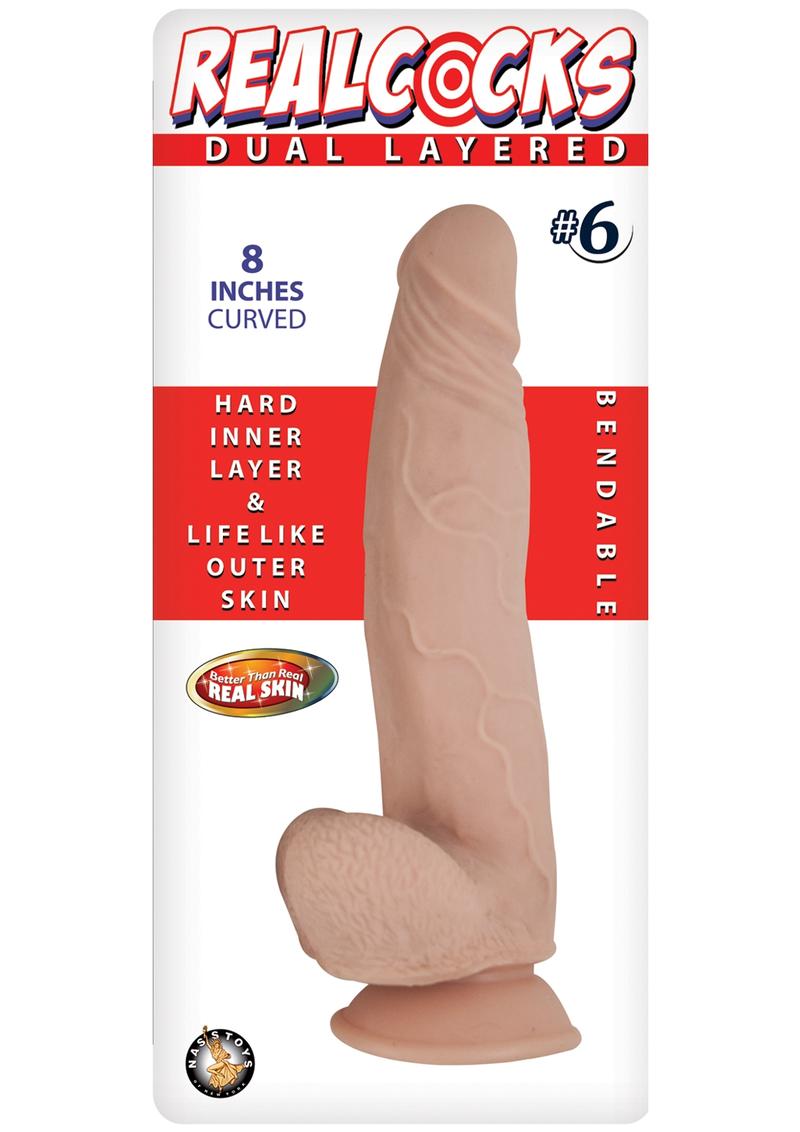 RealCocks Dual Layered #6 Bendable Curved Dildo 8-Inch Caramel