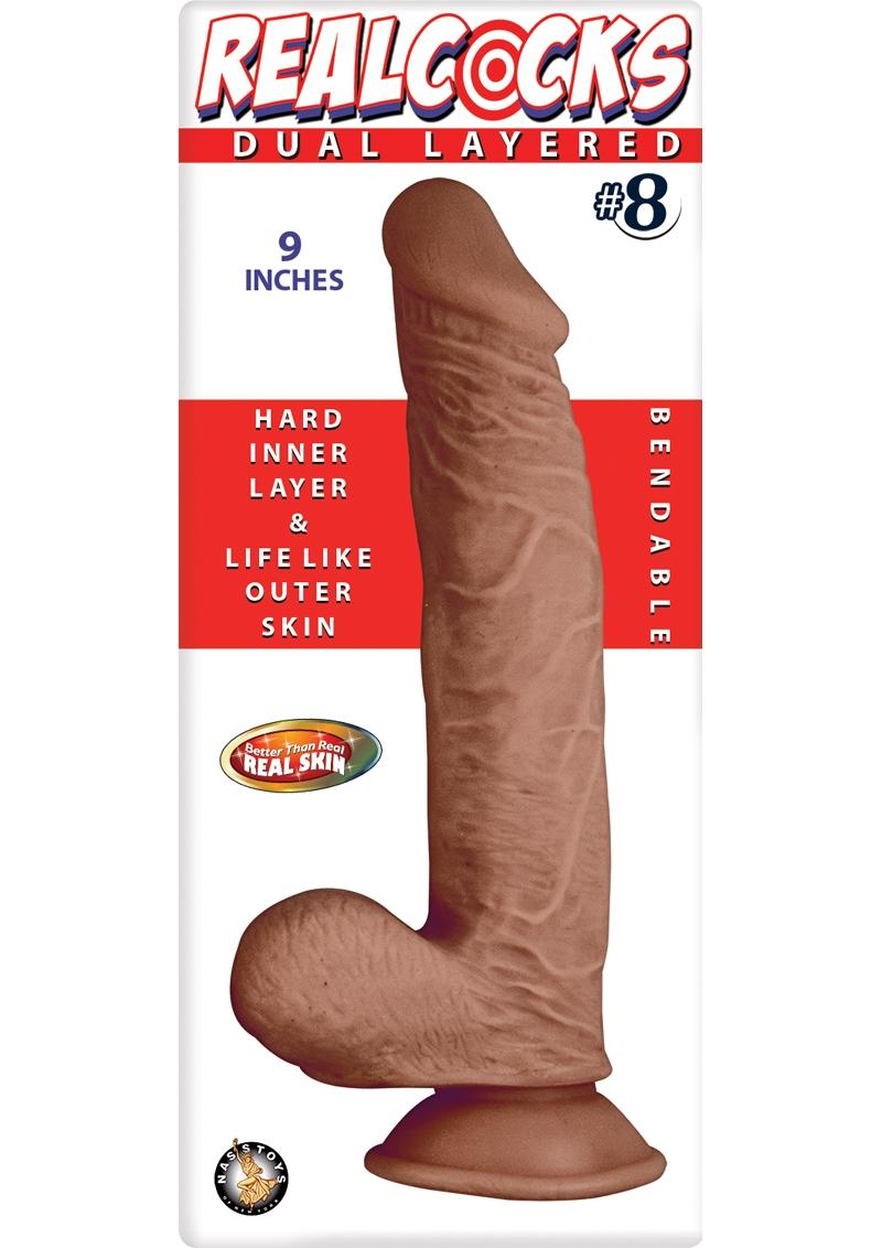 RealCocks Dual Layered #8 Bendable Dildo 9 Inch Lifelike Caramel