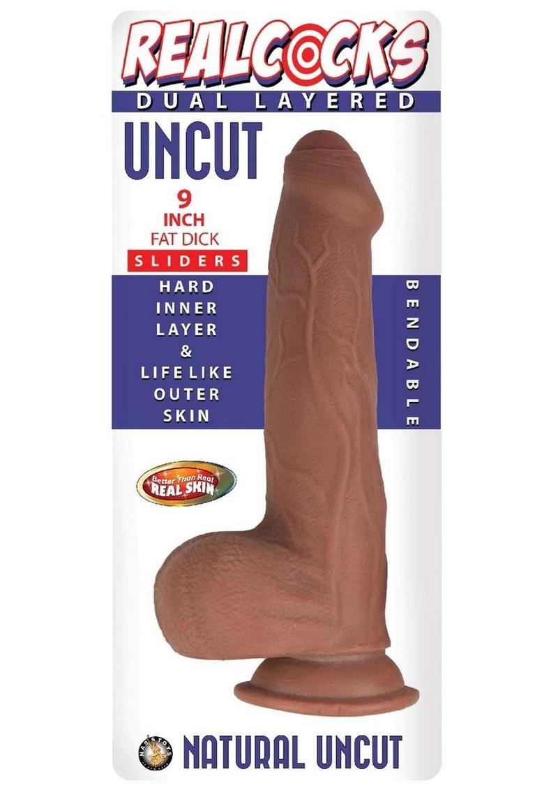 RealCocks 9 Inch Dual Layered Uncut Fat Dick Dildo Bendable