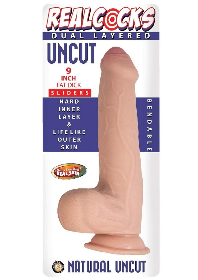 RealCocks 9 Inch Dual Layered Uncut Fat Dick Dildo Bendable