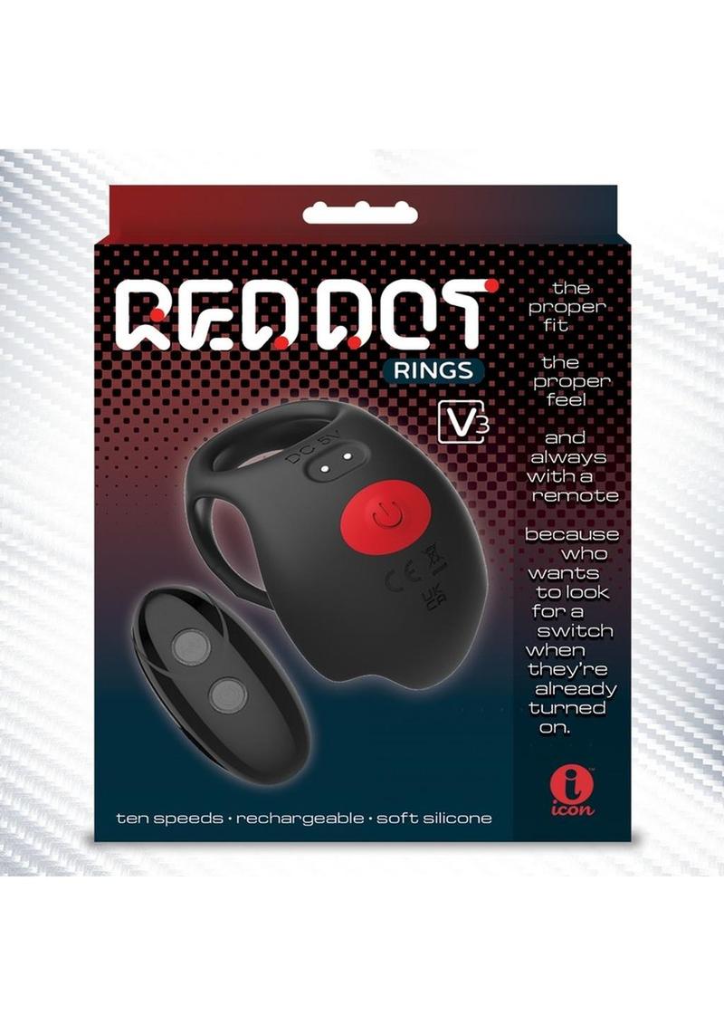 Red Dot V3 Rechargeable Silicone Vibrating Cock Ring with Remote Control