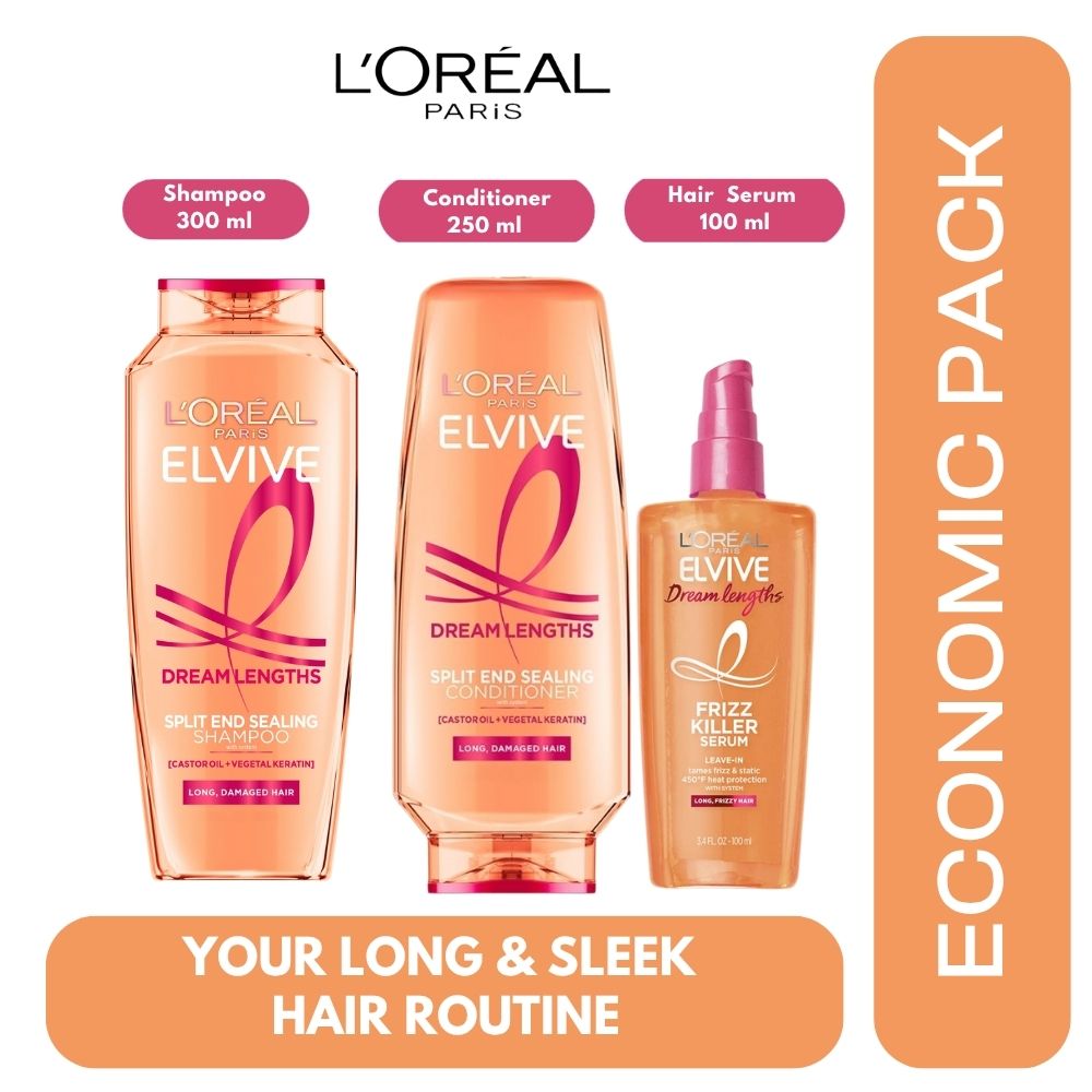 Loreal Paris Elseve (Elvive) Dream Long 3 Economic Pack Shampoo,Conditioner and Lamination Hair Serum Set