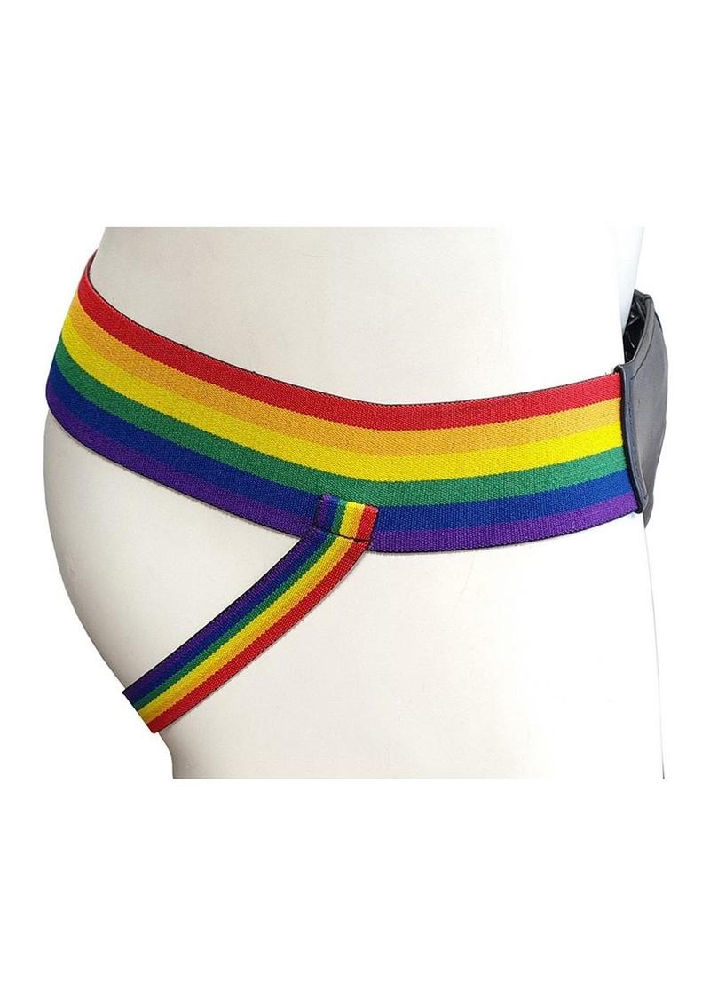 Rouge Leather Jock Strap with Pride Stripes Leather Pouch