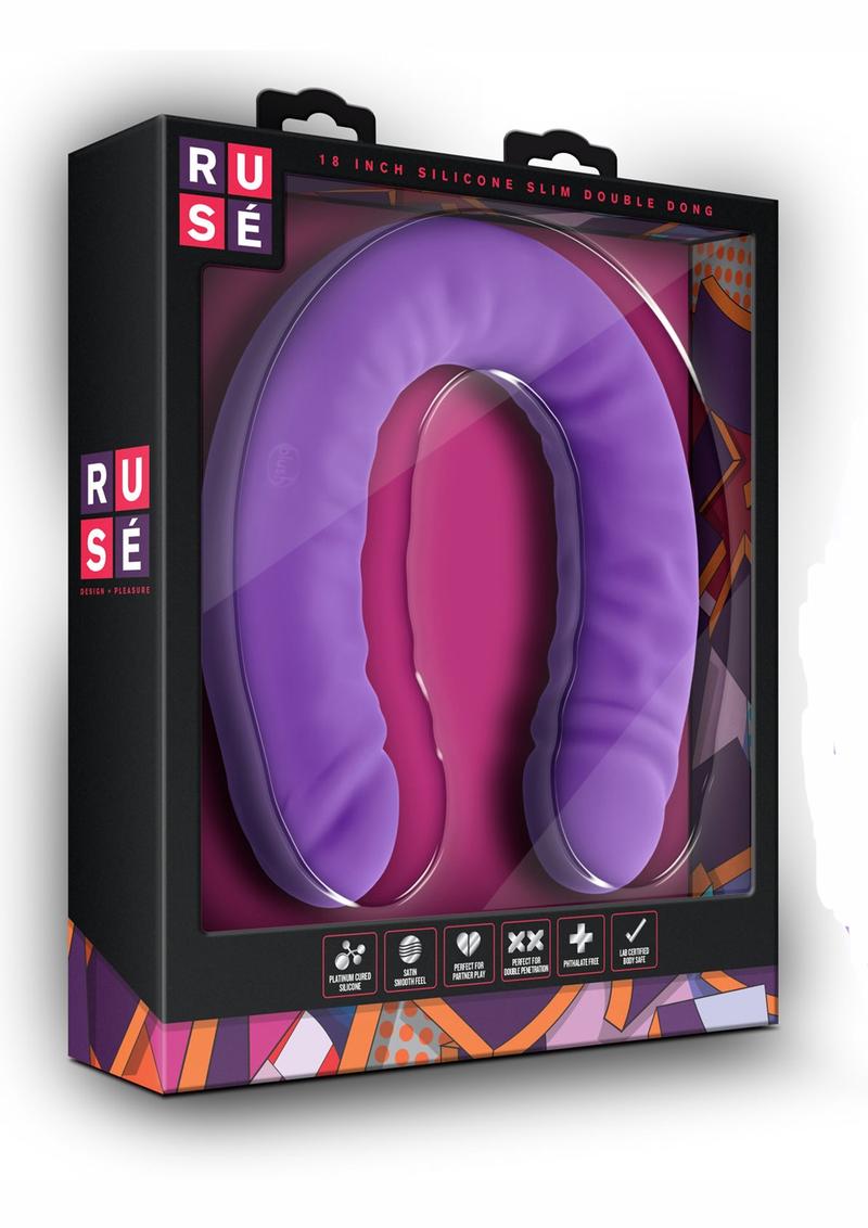 Ruse 18 Inch Silicone Slim Double Dong Flexible Purple Pleasure Toy