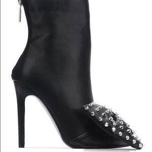 Chic Black Studded Bootie with Bow Tie Detail