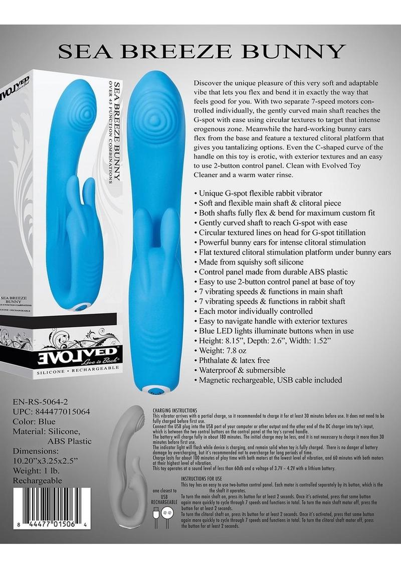 Evolved Sea Breeze Bunny Rechargeable Silicone G-Spot Rabbit Vibrator