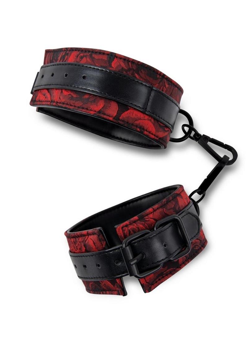 Secret Kisses Rosegasm Faux Leather Handcuffs and Satin Blindfold