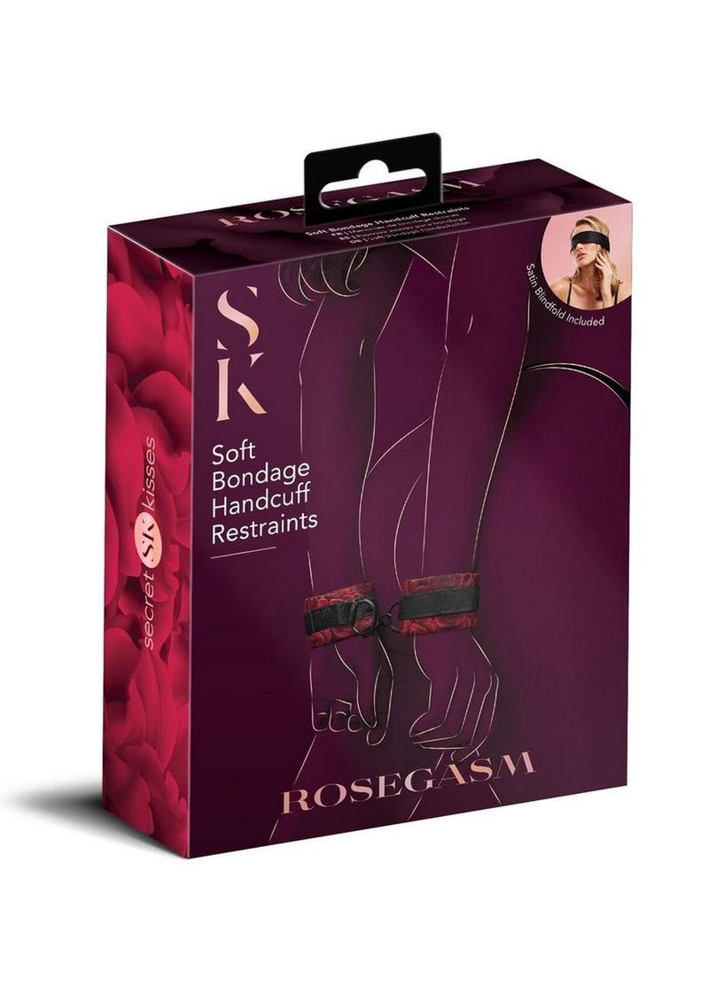 Secret Kisses Rosegasm Soft Bondage Handcuff Restraints Satin Blindfold