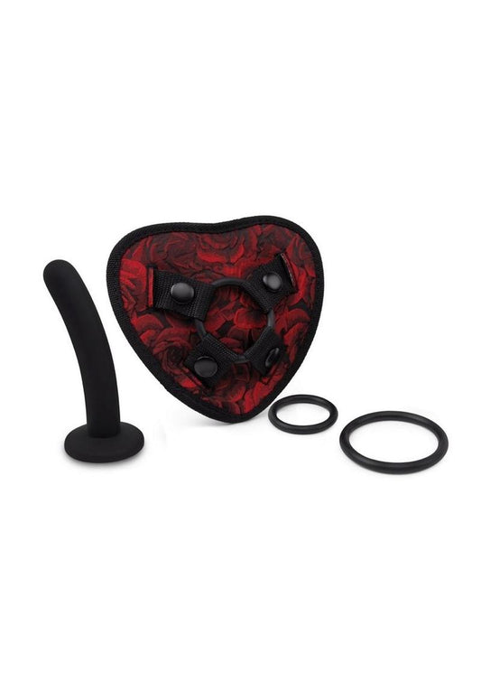 Secret Kisses Rosegasm Heart Shape Strap-On Harness Dildo Satin Blindfold