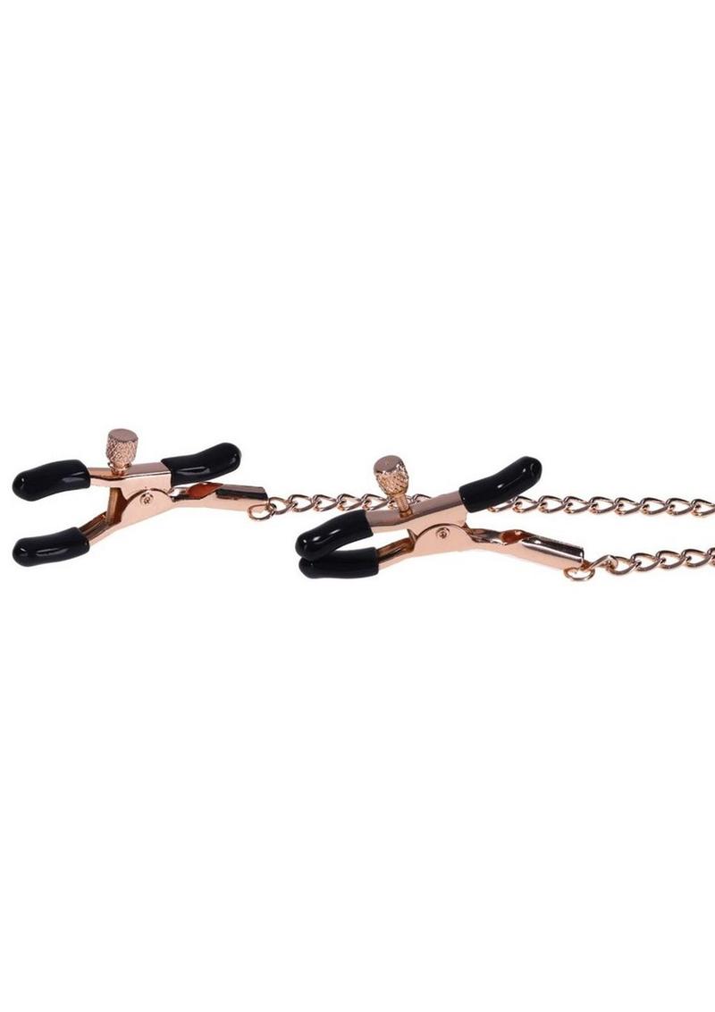 Sex And Mischief Brat Charmed Nipple Clamps Gold And Black with Chain