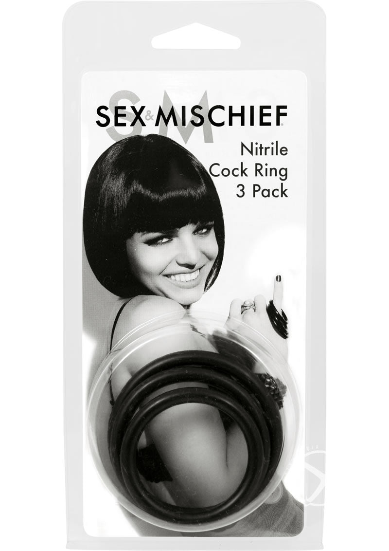 Sex And Mischief Nitrile Cock Ring 3 Pack With Stretchy And Durable