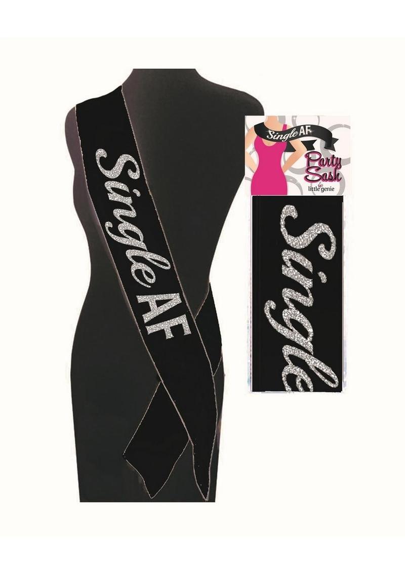 Single AF Party Sash Black Satin with Silver Glitter