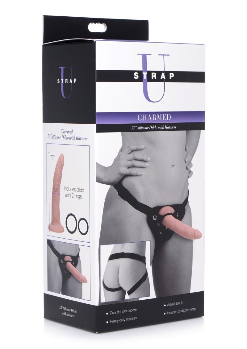 Strap U Charmed Vanilla Silicone Dildo with Adjustable Harness