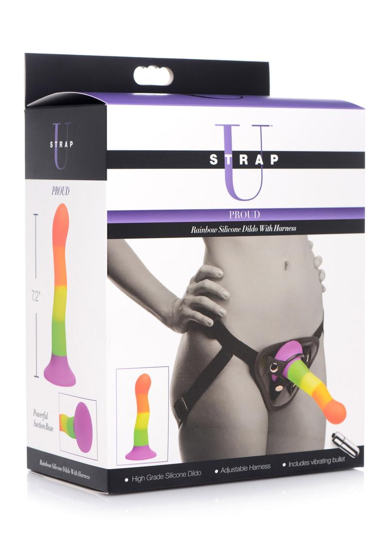 U Strap Proud Rainbow Silicone Dildo with Harness Vibrating Bullet