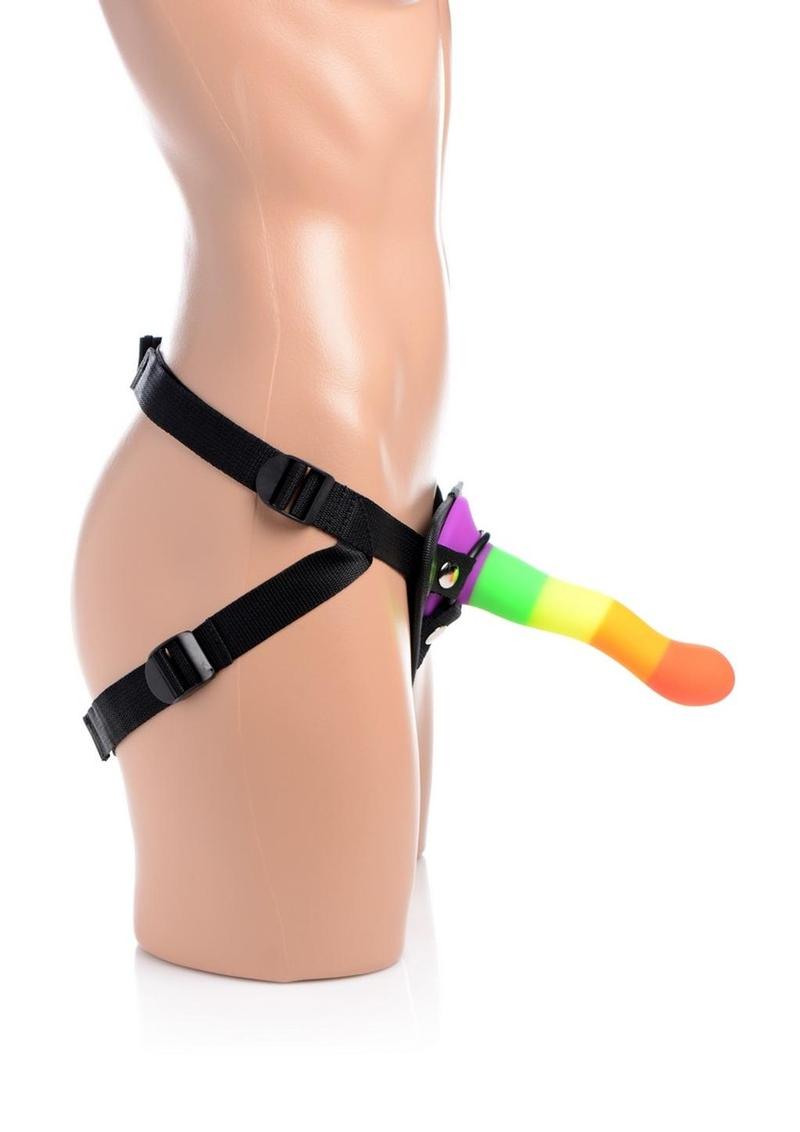 U Strap Proud Rainbow Silicone Dildo with Harness Vibrating Bullet