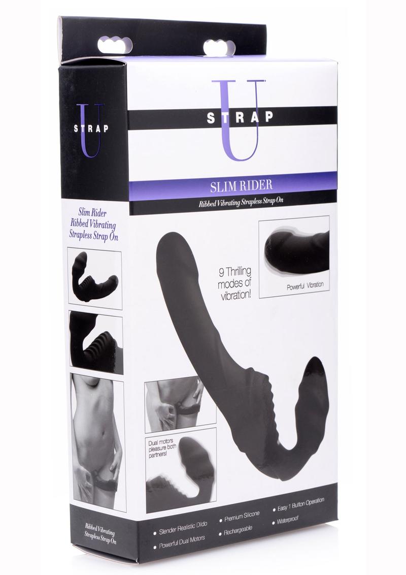 U Strap Slim Rider Ribbed Silicone Rechargeable Strapless Strap-On