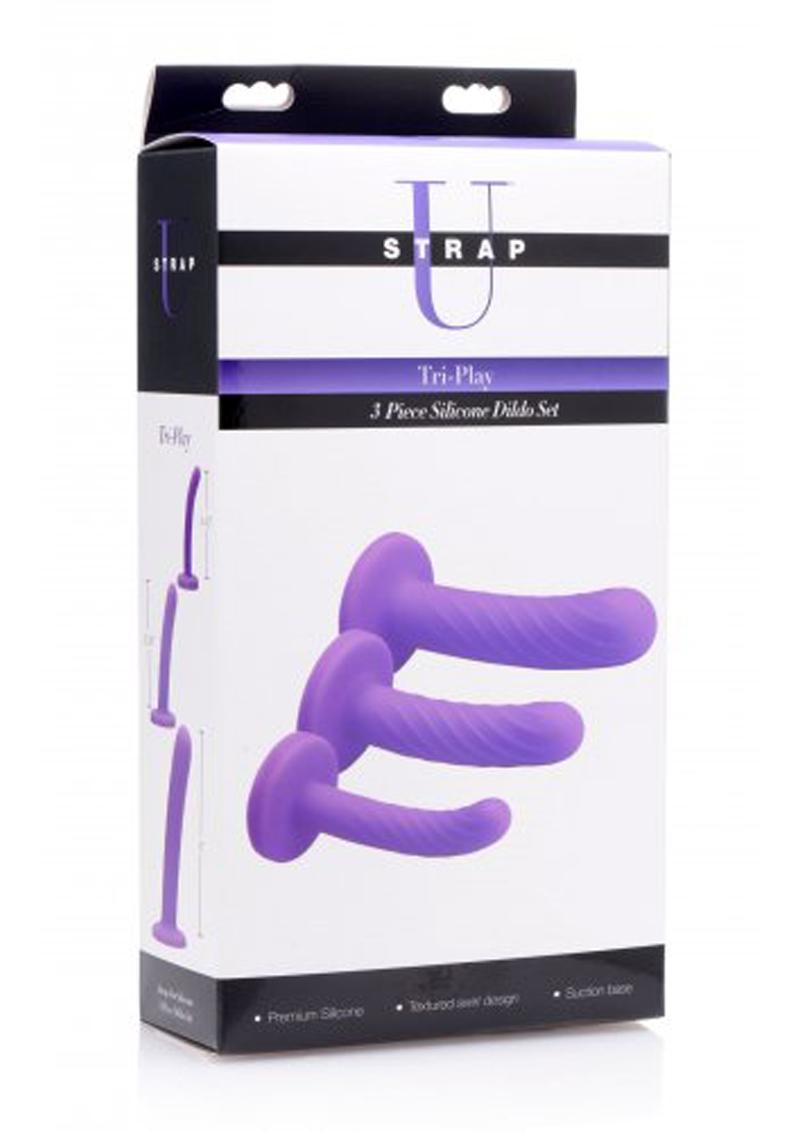 Strap U Tri-Play 3 Piece Silicone Dildo Set With Harness Compatible