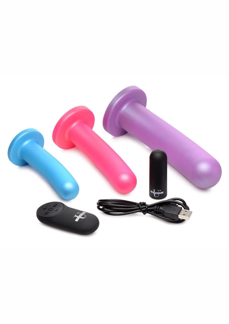 Strap U Triple Peg Rechargeable Silicone Dildo with Remote Control