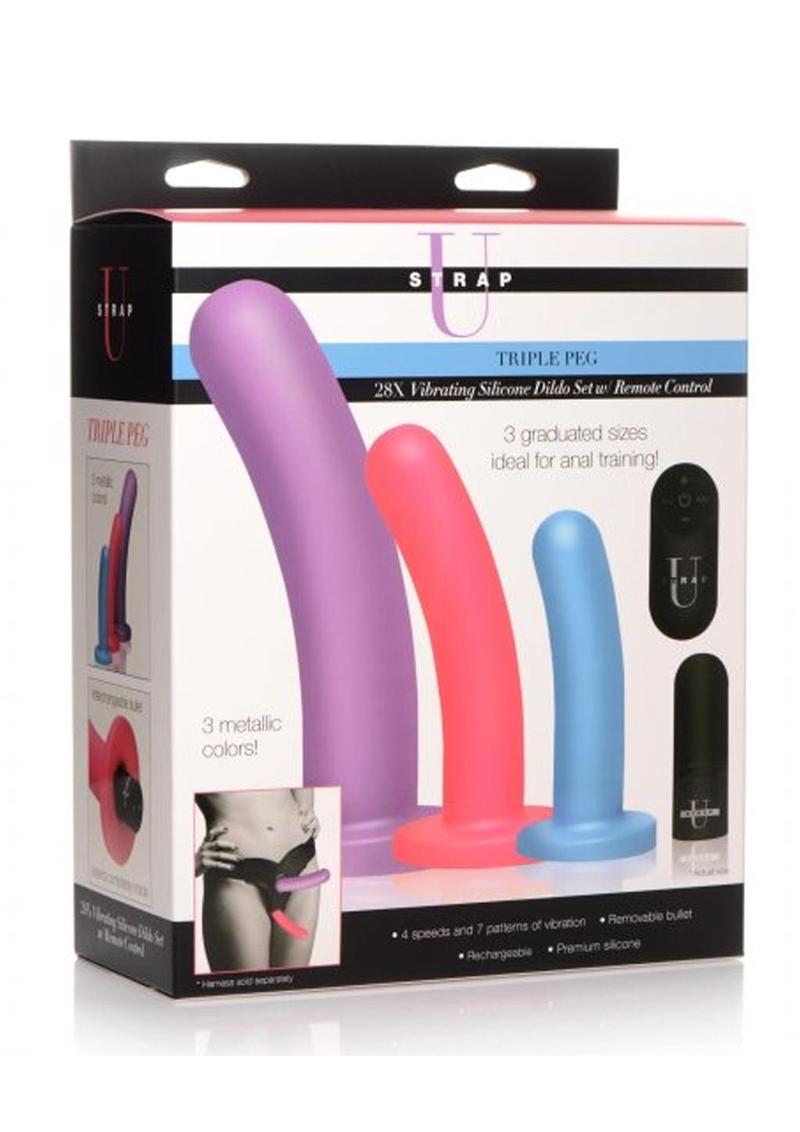 Strap U Triple Peg Rechargeable Silicone Dildo with Remote Control