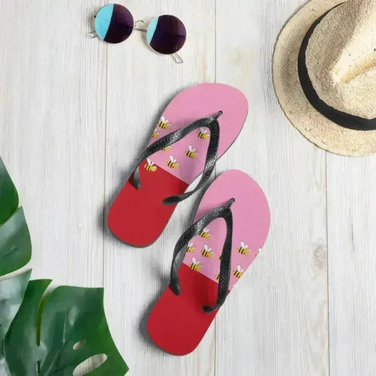 Pink and Red Bee Flip-Flops Adult and Child Flip Flop