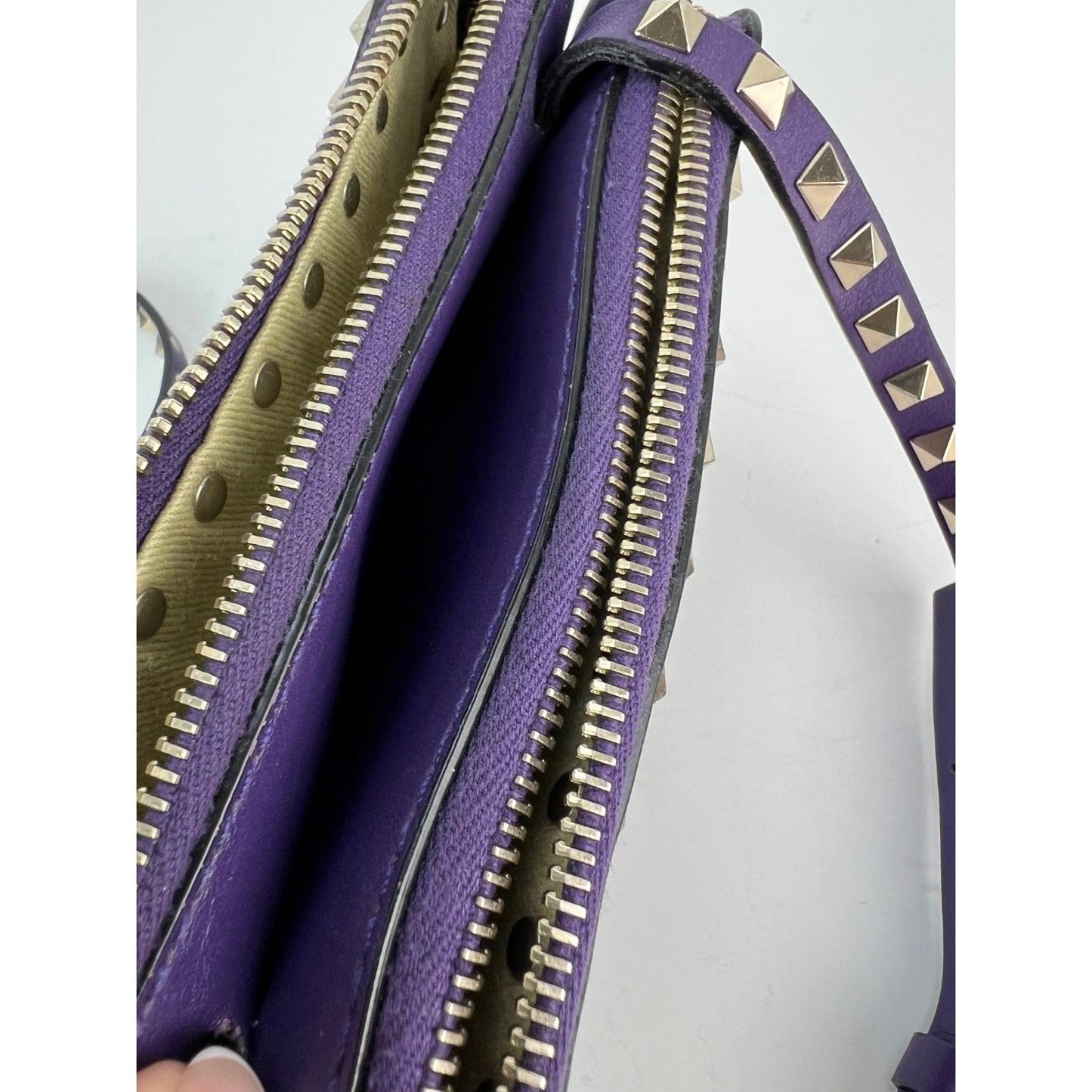 Valentino Rockstud Double Zip Purple Leather Crossbody Bag