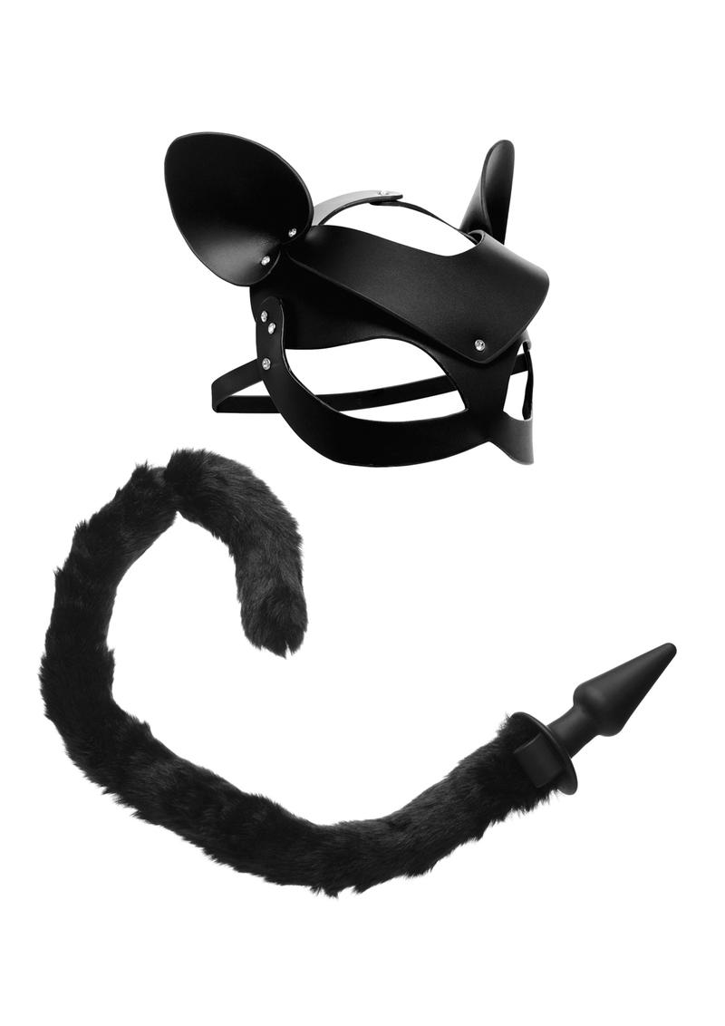 Tailz Black Purrfect  Cat Tail Anal Plug & Mask Set