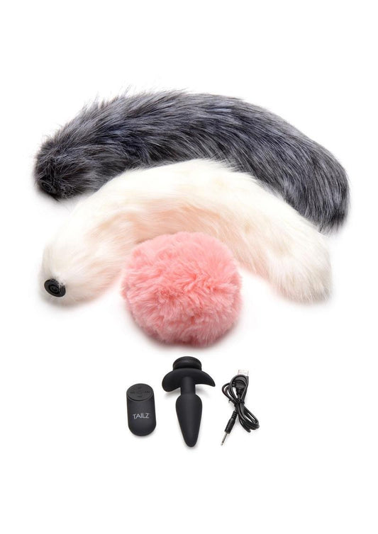 Tailz Vibrating Silicone Anal Plug Set with 3 Tails and Remote Control