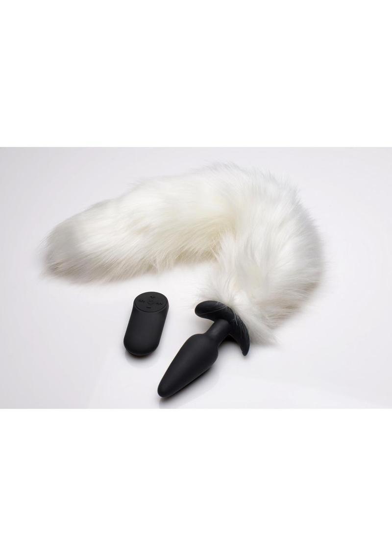 Tailz Vibrating White Fox Tail Slender Anal Plug with Remote