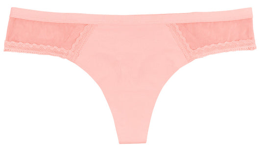 Pink Laser Cut Thong With Mesh and Lace