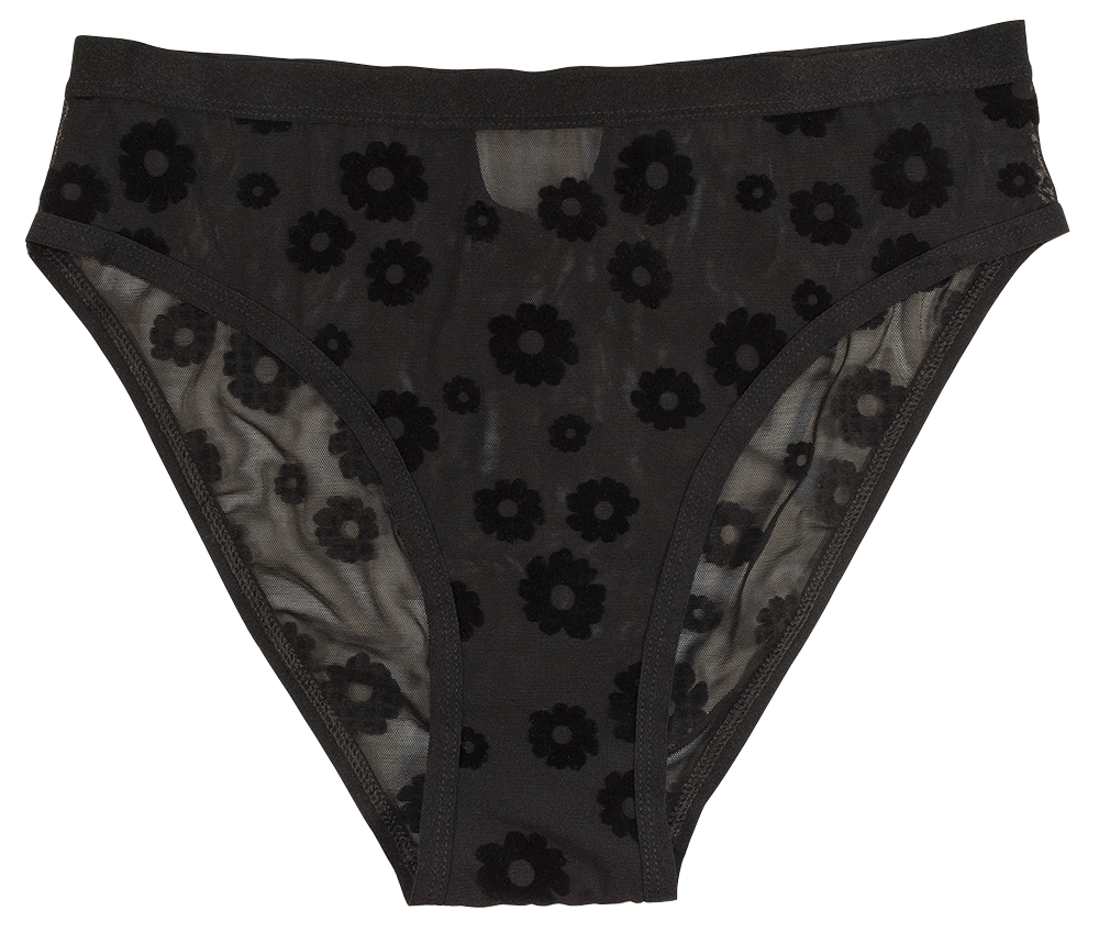 Black Daisy Flocked Mesh High Waist Bikini