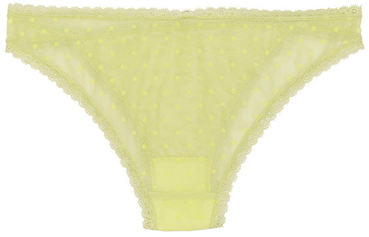 Flocked Polka Dot Mesh Cheeky with Lace Details