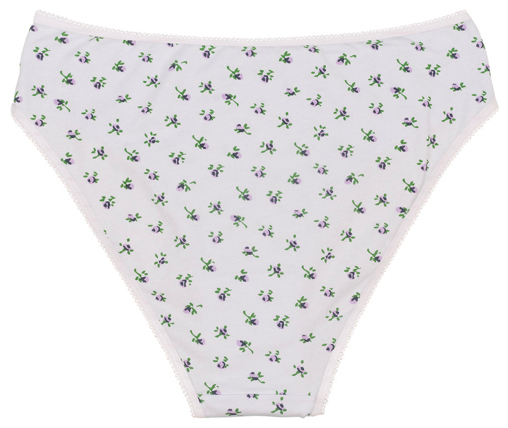 Printed Cotton High Waist Bikini with Picot Trim