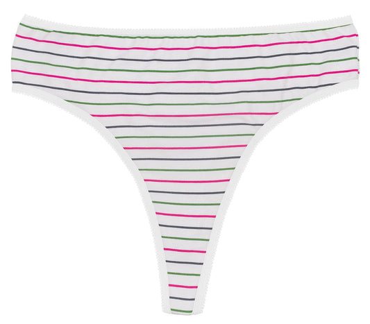 Printed Cotton High Waist Thong with Picot Trim