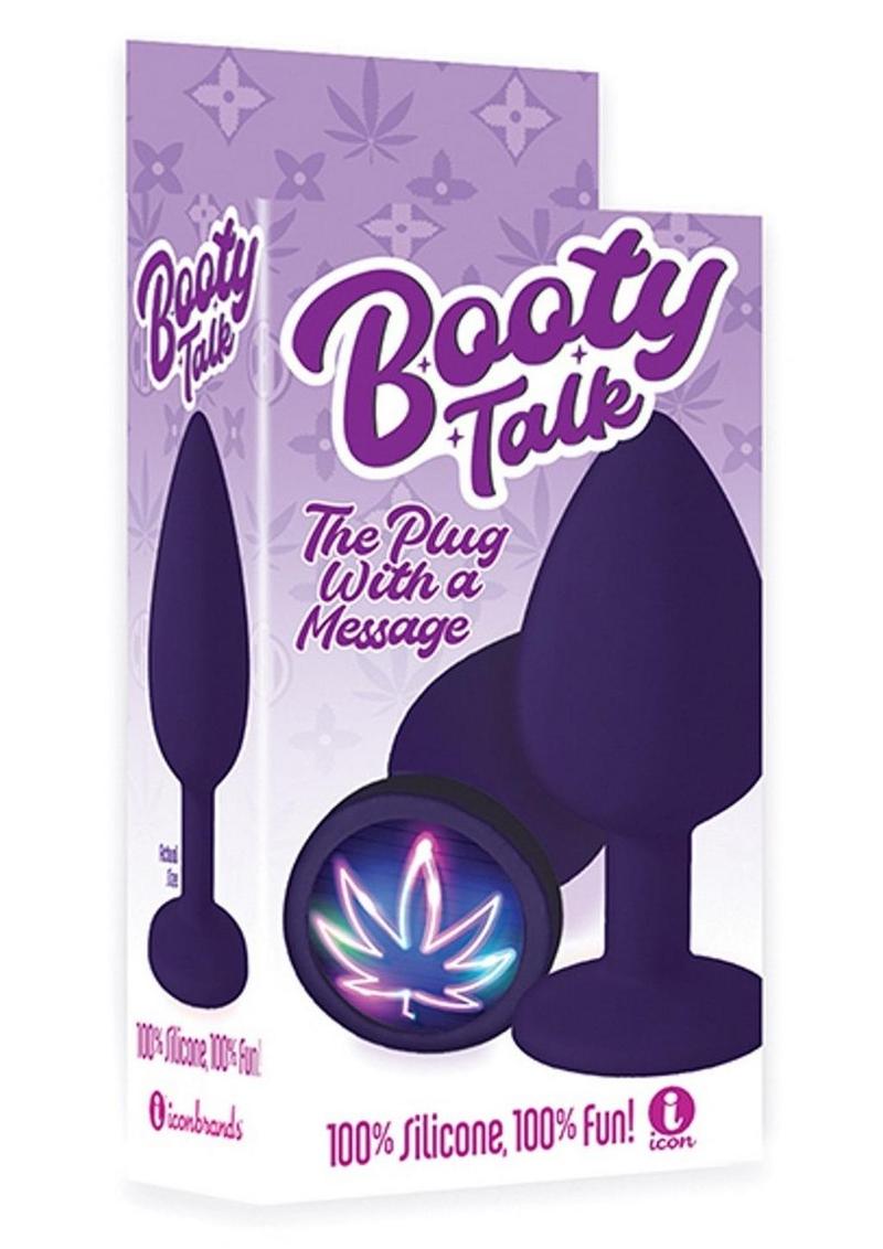 Booty Talk Silicone Butt Plug with Neon Leaf Design