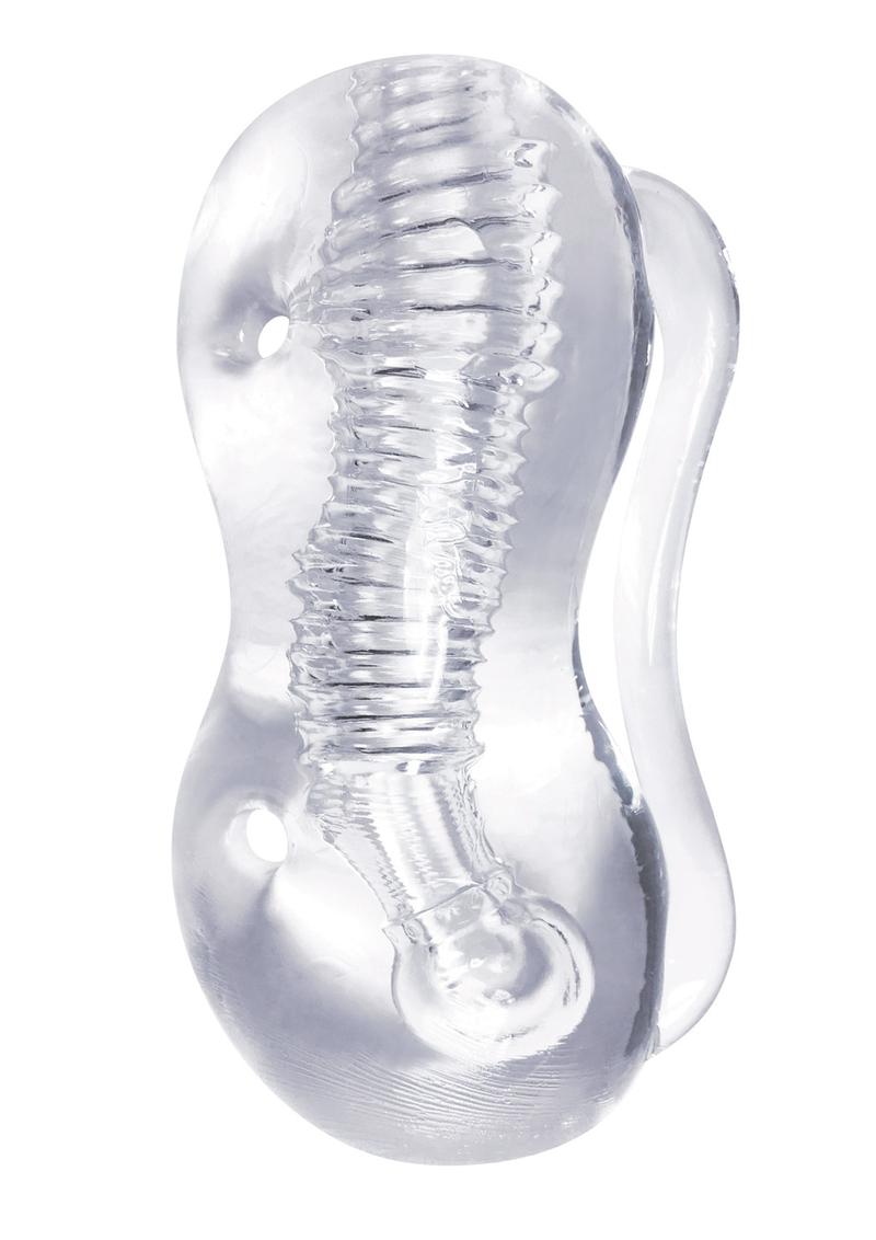 Clear Stroke Twister Masturbator Clear with Handle and Finger Grips